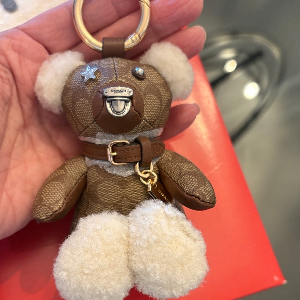 Coach Brown and Cream Teddy Bear Key Holder